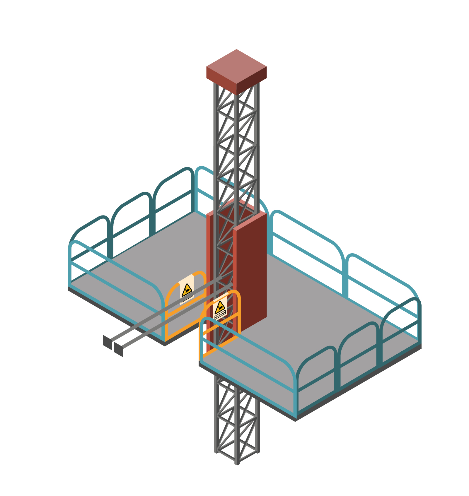 Illustration af arbejdsstandplads med konsoludtræk, der skal passere fastgørelser af masten.