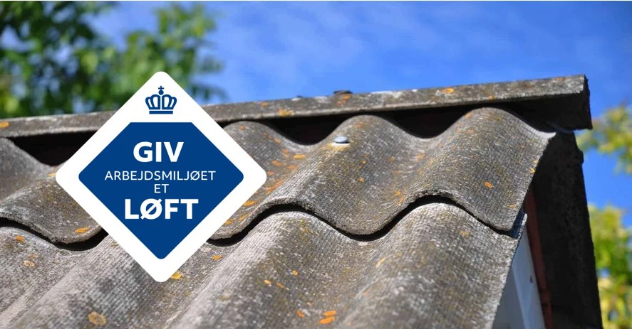 Asbesttag med symbolet for "Giv arbejdsmijløet et løft" kampagnen