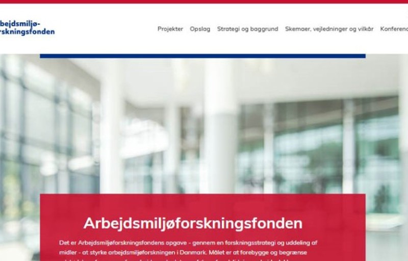 Forside af arbejdsmiljøforskningsfondens nye hjemmeside