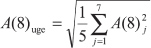 Formel til beregning af den gennemsnitlige vibrationsstyrke beregnet over en uge (A(8)uge)