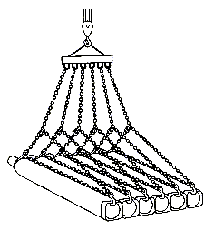Tegning af løft af flere trykflasker med åg monteret med stålflaskesling