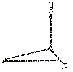 Tegning af løft af trykflaske med specielt sæt øje og krog