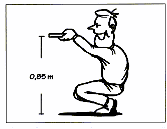 Illustration af mand siddende på huk der måler belysningsstyrken i 0,85 m højde